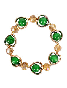 B764 Gold & Green Heart Gem Bracelet - Iris Fashion Jewelry