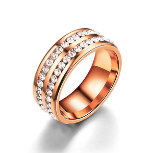 R405 Rose Gold & Diamonds Double Row Ring - Iris Fashion Jewelry