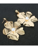 E645 Large Gold Flower with Pearl Earrings - Iris Fashion Jewelry