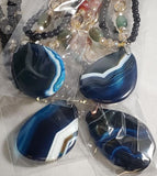 N446 Black Bead Cool Blue Glass Pendant Necklace with Free Earrings - Iris Fashion Jewelry