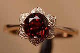 R289 Rose Gold Red Gemstone Flower Ring - Iris Fashion Jewelry