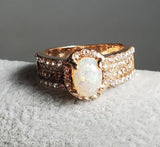 R346 Rose Gold Opal Gem Rhinestone Ring - Iris Fashion Jewelry