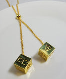 AZ116 Gold 3D Symbol Cube Necklace with FREE EARRINGS - Iris Fashion Jewelry
