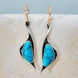 E533 Silver Gold Accent Turquoise Crackle Stone Earrings - Iris Fashion Jewelry