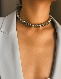 N1108 Silver Ball Choker Necklace with Free Earrings - Iris Fashion Jewelry