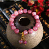 B1267 Pink Crackle Glass Bead Bracelet - Iris Fashion Jewelry