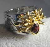 R336 Silver Gold Spider Red Gem Ring - Iris Fashion Jewelry
