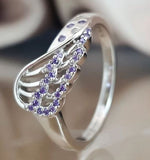R290 Silver Wing Lilac Rhinestones Ring - Iris Fashion Jewelry