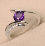 R376 Silver Purple Gem Rhinestone Ring - Iris Fashion Jewelry