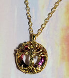 N2232 Gold Tree of Life Iridescent Pink Necklace with FREE Earrings - Iris Fashion Jewelry