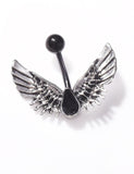 P159 Silver Black Gem Wings Belly Button Ring - Iris Fashion Jewelry