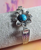 B1262 Silver Decorated Blue Crackle Gem Flower Bracelet - Iris Fashion Jewelry