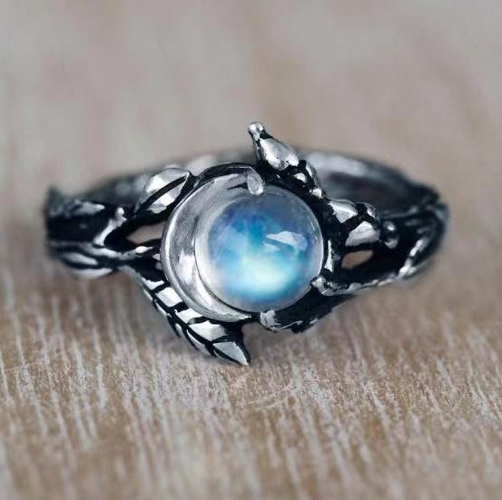 R293 Silver Opal Gem Leaves & Vine Ring - Iris Fashion Jewelry