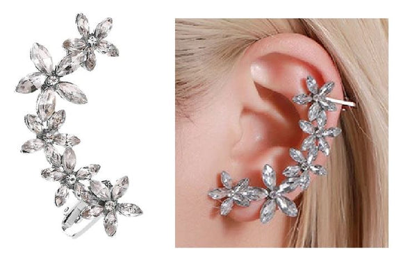 E723 Silver Rhinestone Flower Ear SINGLE Cuff - Iris Fashion Jewelry
