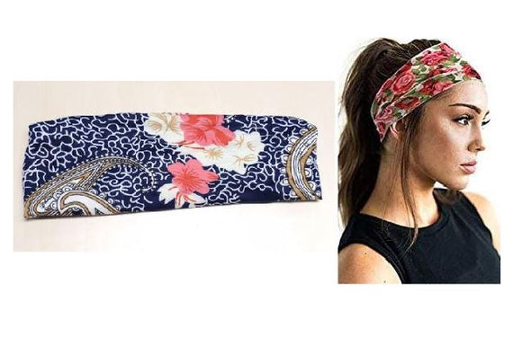 H82 Navy Blue Floral Wide Head Band - Iris Fashion Jewelry