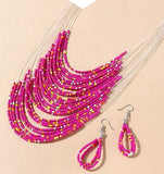 N2053 Hot Pink Seed Bead Necklace with FREE Earrings - Iris Fashion Jewelry