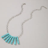 N575 Silver Turquoise Crackle Tassel Necklace with FREE EARRINGS - Iris Fashion Jewelry