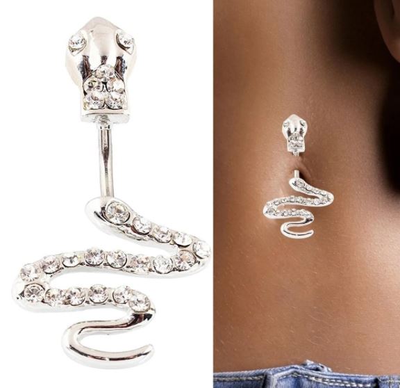 P32 Silver Rhinestone Snake Belly Button Ring - Iris Fashion Jewelry