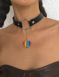 N1481 Silver Black Choker Rainbow Heart Necklace with FREE Earrings - Iris Fashion Jewelry
