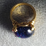 R634 Gold Blue Iridescent Gem Ring - Iris Fashion Jewelry
