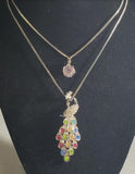 N1628 Silver Multi Color Rhinestone Peacock Necklace with FREE Earrings - Iris Fashion Jewelry