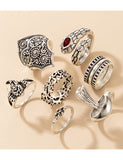 RS54 Silver Color 7 pc. Ring Set - Iris Fashion Jewelry