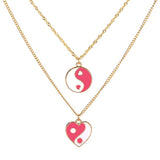 N179 Gold Pink Yin Yang Heart Layered Necklace with FREE Earrings - Iris Fashion Jewelry