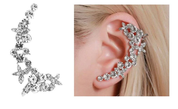 E1428 Silver Rhinestone Ear SINGLE Cuff - Iris Fashion Jewelry