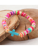 B06 Bright Colors Square Bead Turquoise Cross Bracelet - Iris Fashion Jewelry