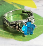 R300 Silver Blue Gemstone Vine Design Ring - Iris Fashion Jewelry