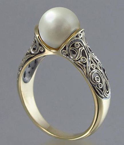 R200 Gold Filigree with Pearl Ring - Iris Fashion Jewelry
