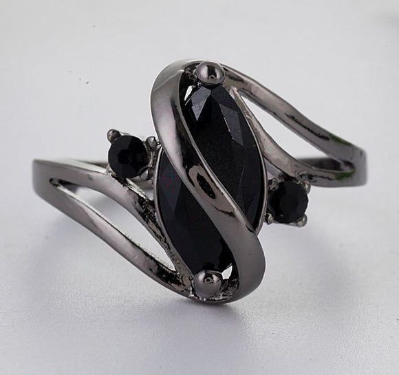 R276 Gun Metal Black Gem Ring - Iris Fashion Jewelry