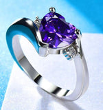 R306 Silver Lavender Heart Rhinestone Ring - Iris Fashion Jewelry