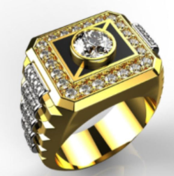 R233 Gold Square Black Enamel Rhinestone Ring - Iris Fashion Jewelry