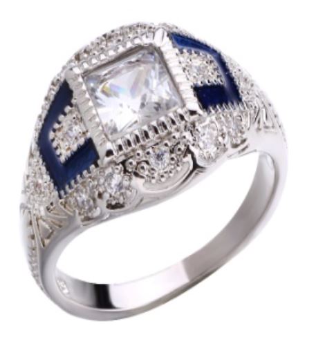 R219 Silver Blue Square Gem Rhinestone Ring - Iris Fashion Jewelry