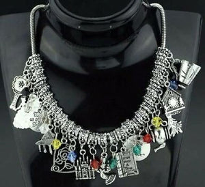 AZ427 Silver 24 Charm Chain Necklace with Free Earrings SUPER VALUE!