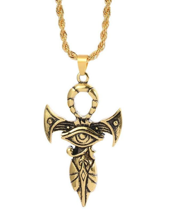 AZ473 Gold Egyptian Eye Of Horus Cross Pendant Necklace