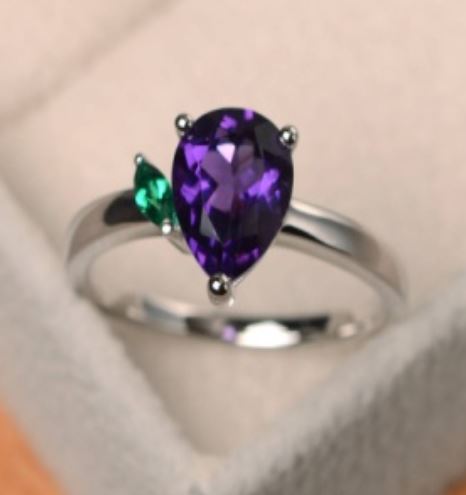 R257 Silver Purple Teardrop Gem Ring - Iris Fashion Jewelry