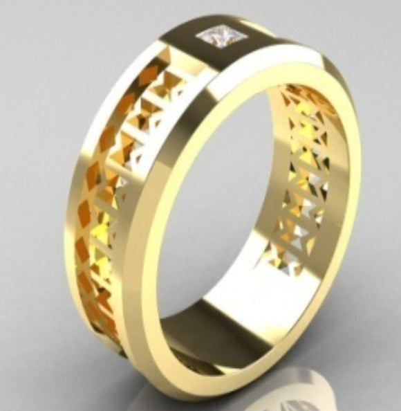 R98 Gold Single Gem Decorated Band Ring - Iris Fashion Jewelry