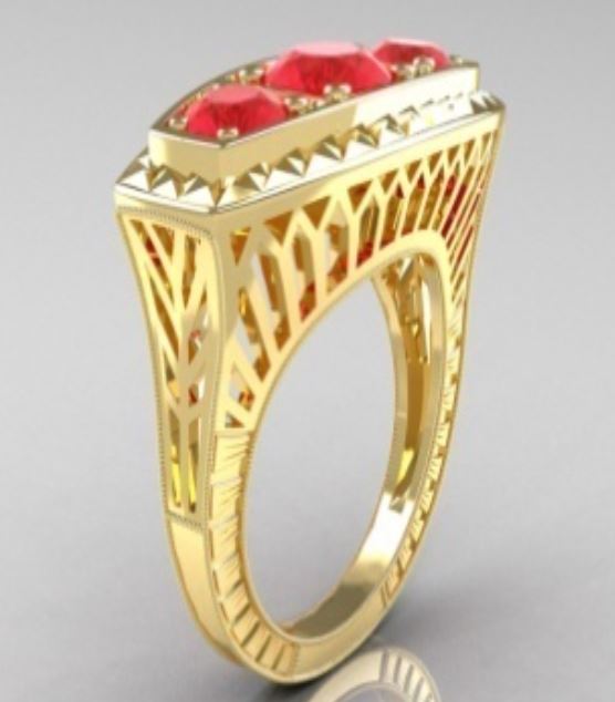 R627 Gold Triple Red Gemstone Ring - Iris Fashion Jewelry