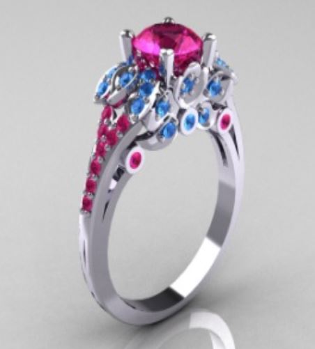 R191 Silver Pink & Blue Rhinestone Ring - Iris Fashion Jewelry