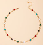 N639 Gold Butterfly Multi Color Accent Choker Necklace With FREE Earrings - Iris Fashion Jewelry