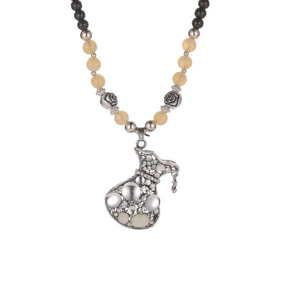 N1761 Silver Money Bag Beaded Necklace FREE Earrings - Iris Fashion Jewelry
