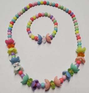 L468 Colorful Petals Necklace & Bracelet Set - Iris Fashion Jewelry