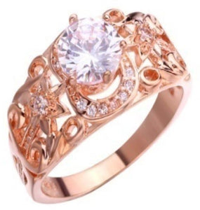 R604 Rose Gold Flower Design Rhinestone Ring - Iris Fashion Jewelry