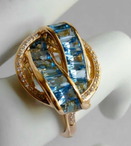 R232 Gold Blue Gems Rhinestone Ring - Iris Fashion Jewelry