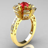 R630 Gold Red Gem Rhinestone Ring - Iris Fashion Jewelry