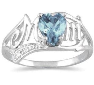 R223 Silver Blue Heart Gem Mom Ring - Iris Fashion Jewelry