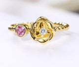 R190 Gold Spiral Rose Pink Gem Ring - Iris Fashion Jewelry