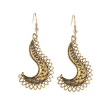 E157 Gold J Shape Filigree Earrings - Iris Fashion Jewelry